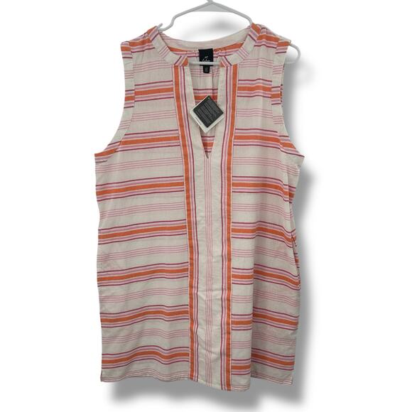 NEW Echo Callista Stripe Shift Mini Dress Large Cotton Pockets Summer Coverup - Picture 5 of 11